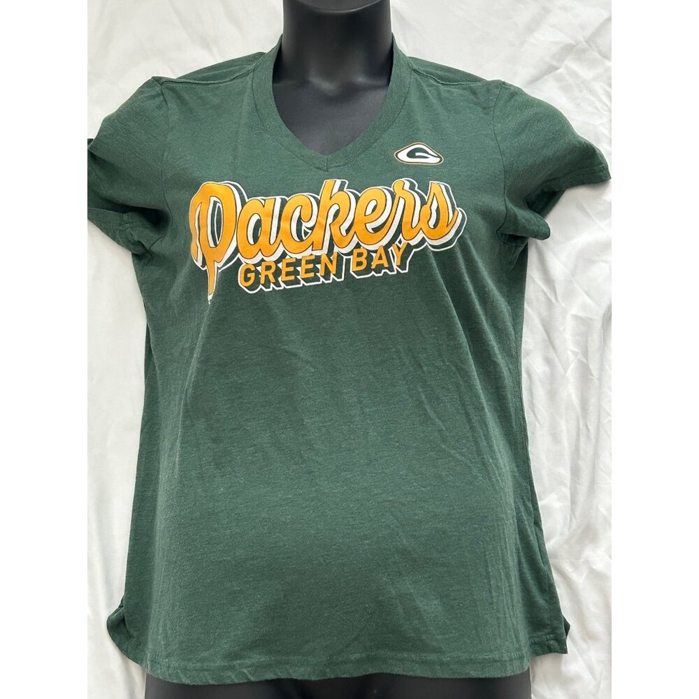 Green Bay Packers Womens V-Neck T-Shirt Green Gold NFL Apparel XL